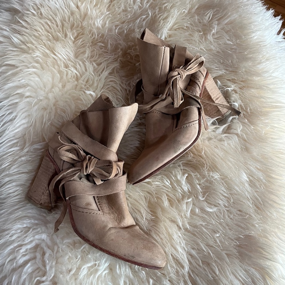 Free People Seven Wonders Leather Wrap Tassel Booties